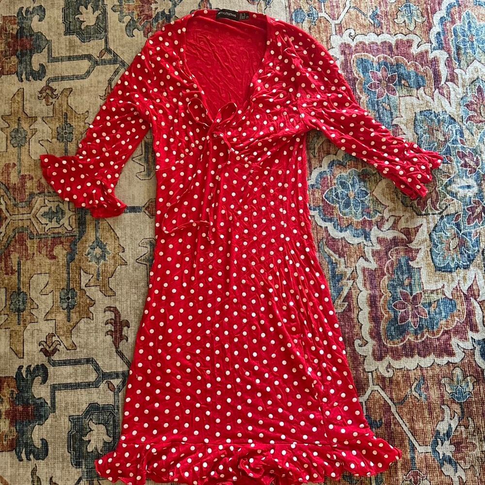Prettylittlething red polka dot dress